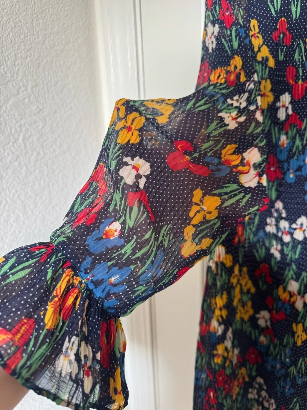Tory Burch Navy Floral Mini Shift Dress with Multicolor Blooms